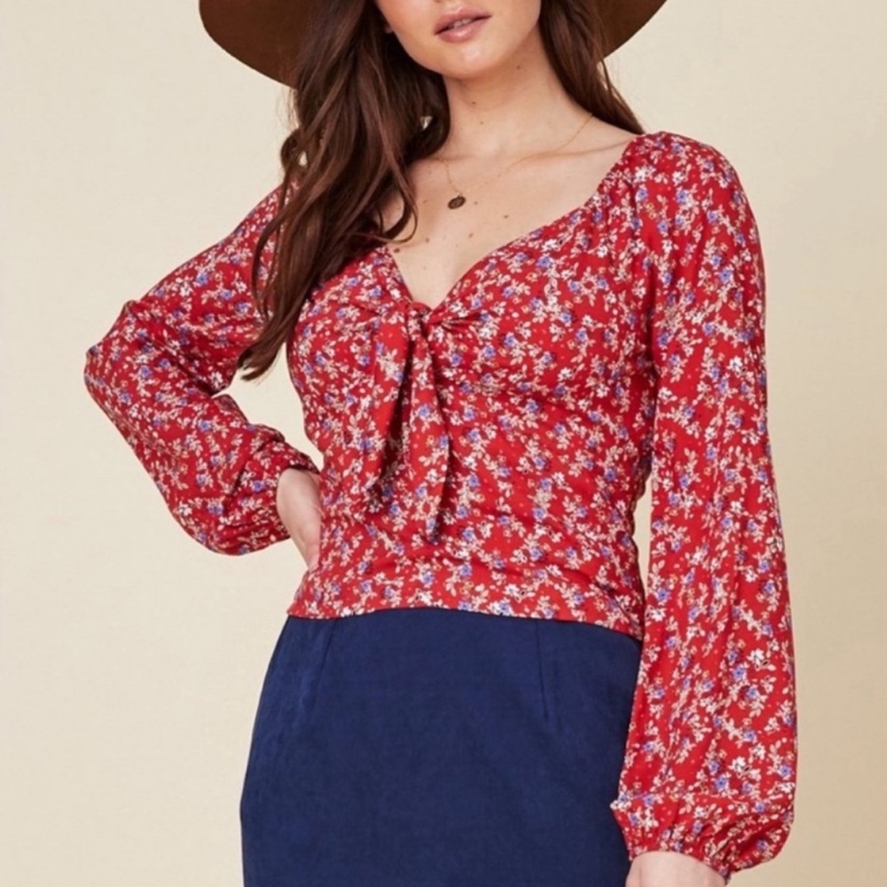 LOST + WANDER Sweet Floral Print Top YELLOW SMALL - Picture 5 of 5